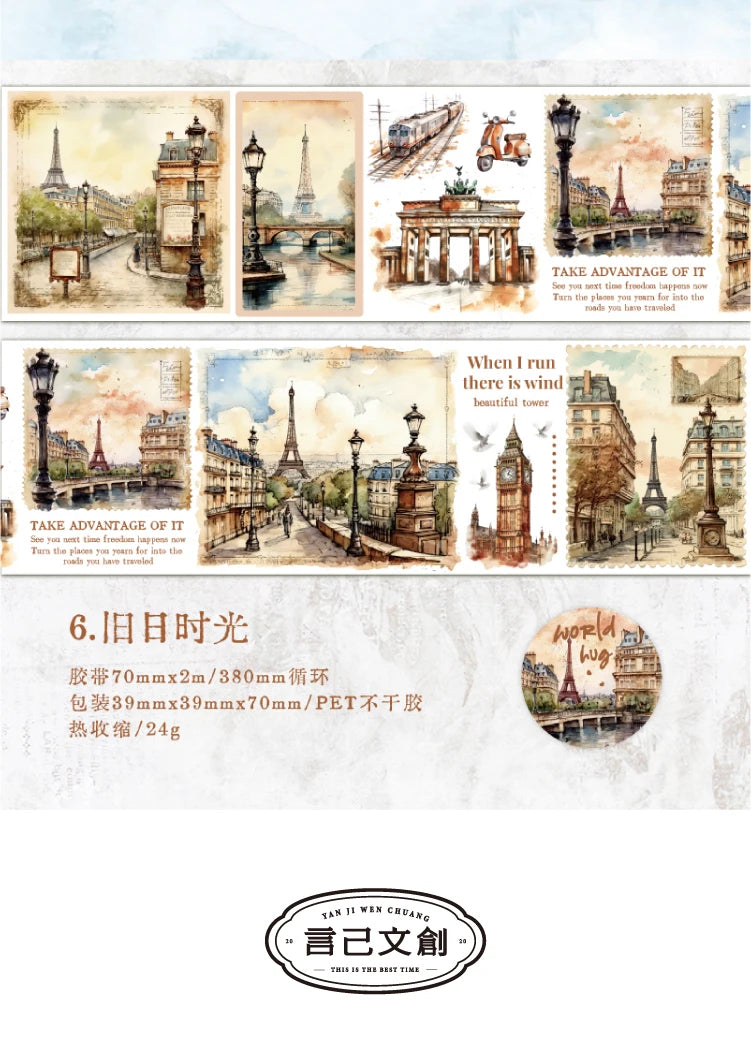 6style 7*200cm Travelling The World Buildings Washi Tape DIY Scrapbooking Collage Junk Journal Sticker Label Masking Tape