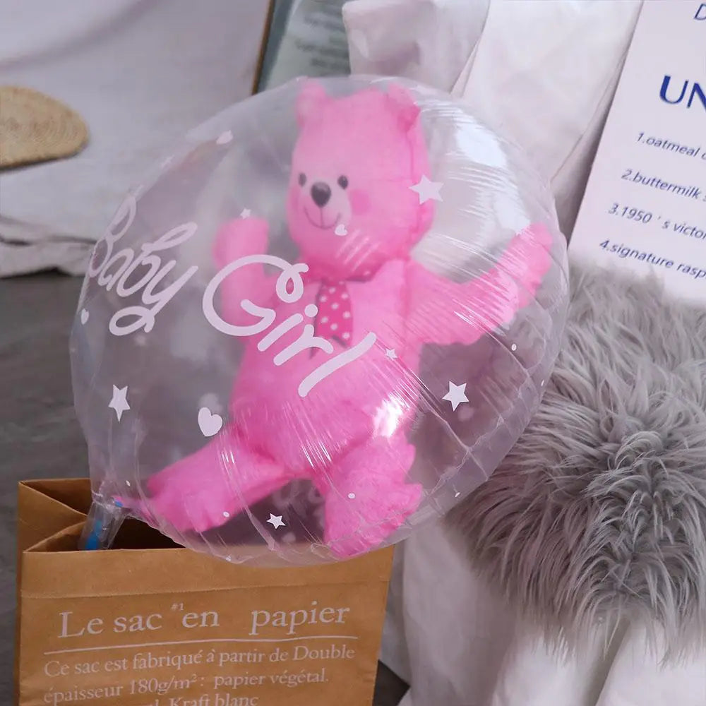 Decoration Baby Shower Transparent Baby Boy Girl Double Bubble 4D Bear Globos Balloons Party Supplies