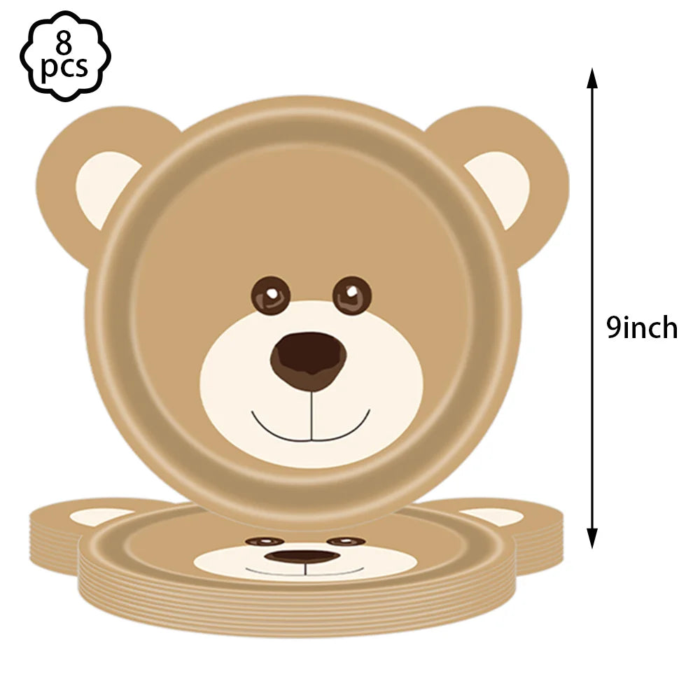 Brown Teddy Bear disposable tableware Teddy Bear party napkins plates cups kids Teddy Bear Birthday Party decoration Baby Shower