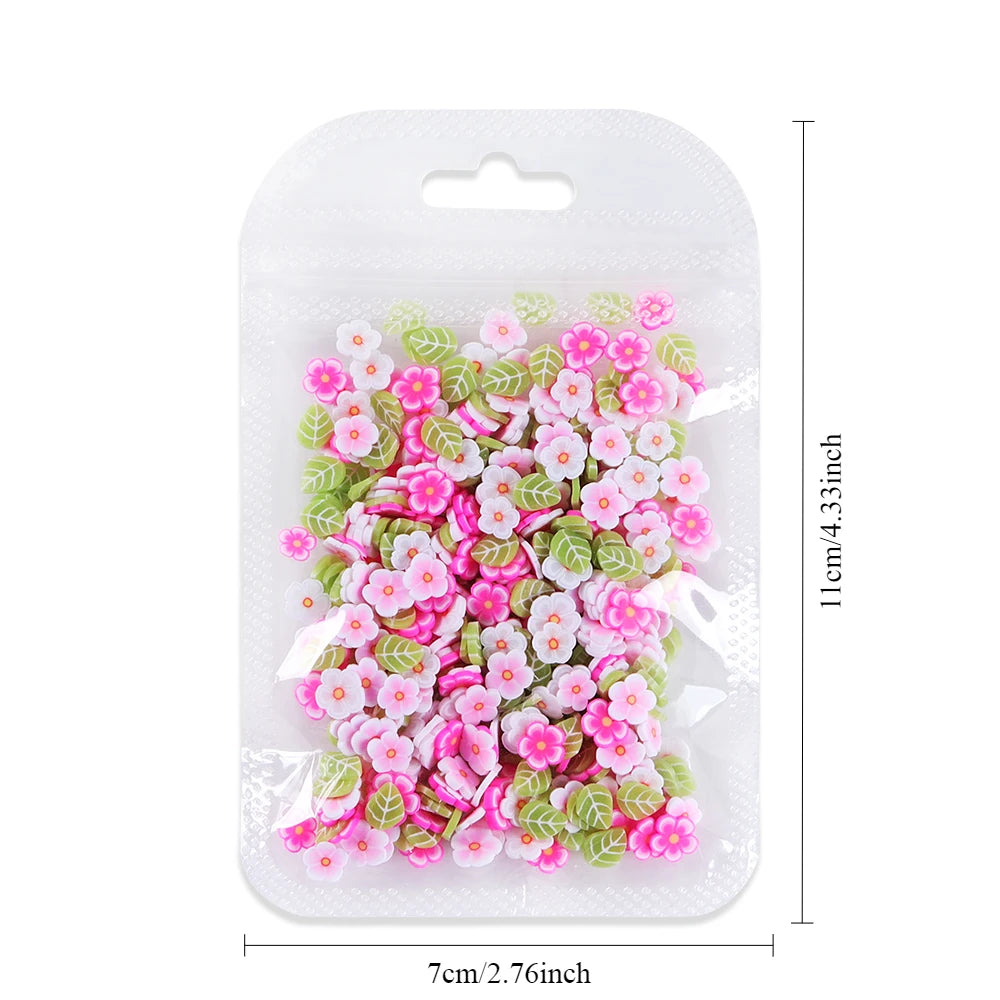 10g Pink Flowers Polymer Clay Slices Epoxy Resin Filling Mixed Cherry Blossom Leaf Slime Flake Spring DIY Pendant Crafts Making