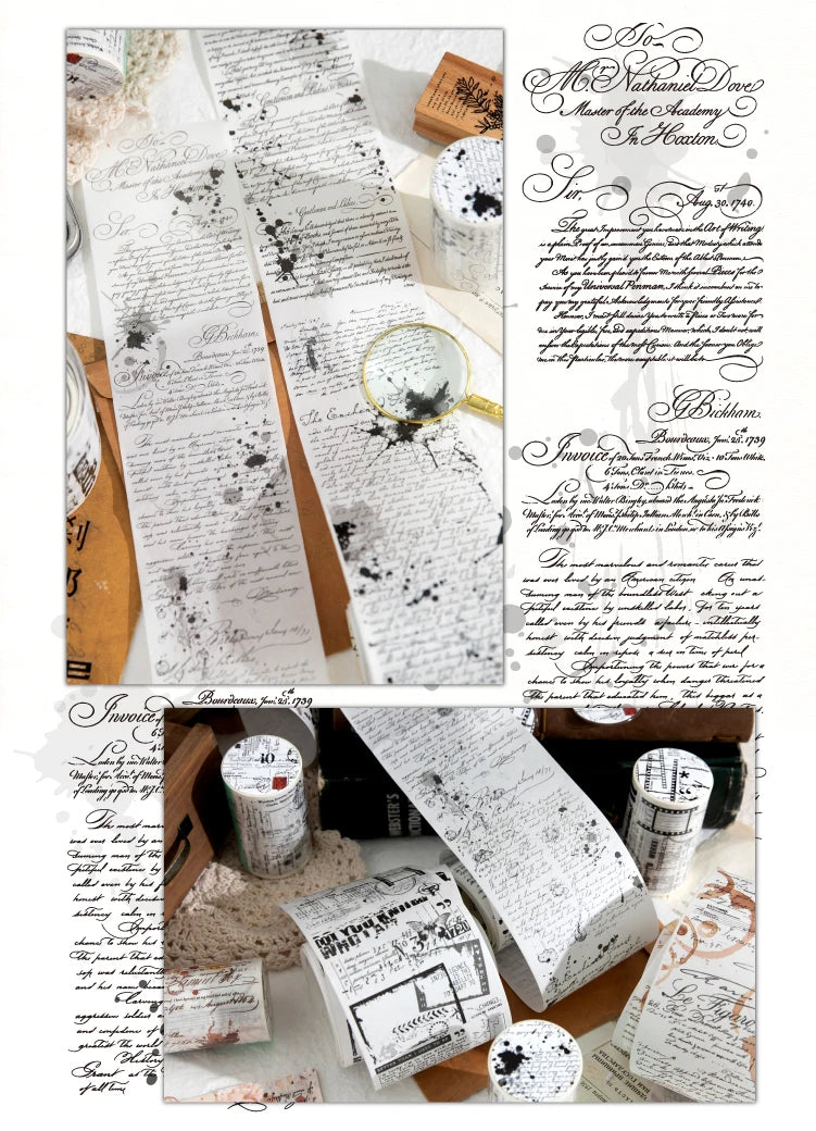 70mm * 200cm/roll retro style text manuscript theme Washi tape Collage Junk Journal Background Decoration sticker DIY scrapbook