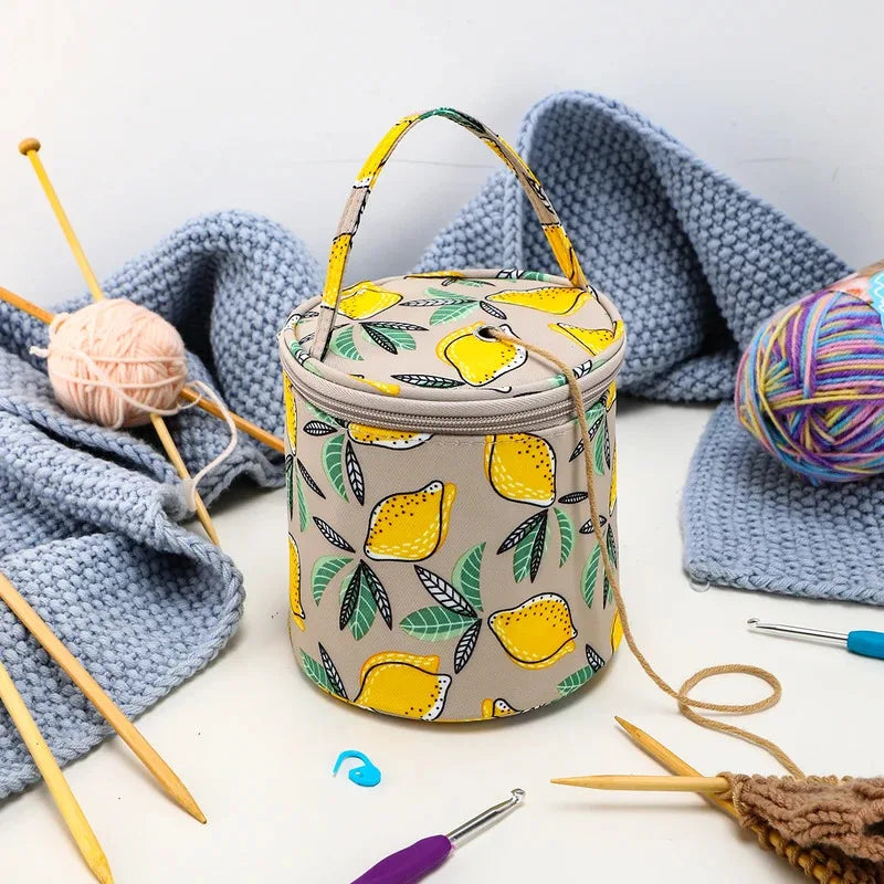 Compact Storage Pouch Set, Lemon Yellow Knit Wool Bag, Portable Travel Organizer, Storage Hooks and Sewing Tools