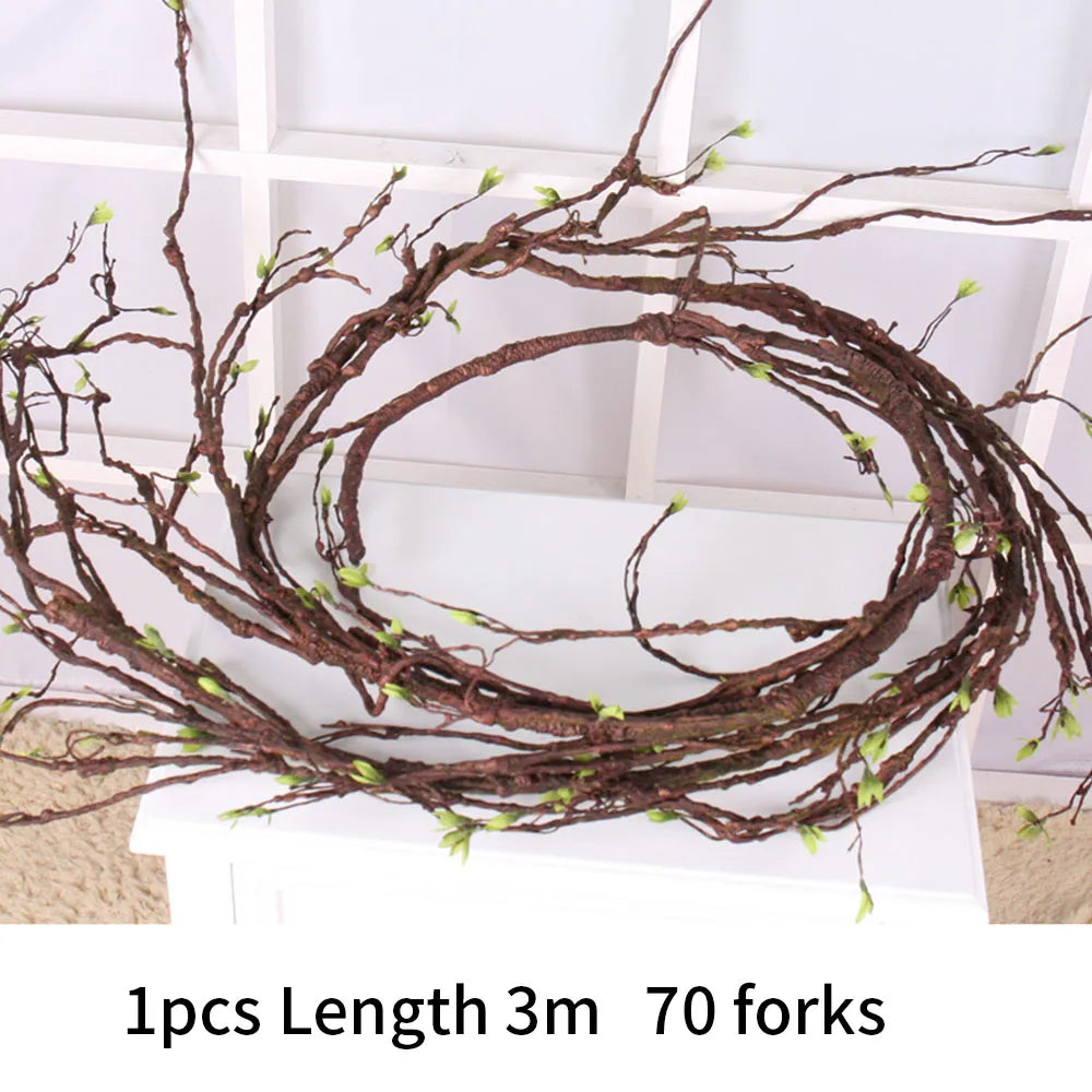 3m Hanging Rattan Artificial Fake Plants Tree Twigs Liana Wall  Trunk Cherry Branches Flexible Vines Garden Wedding Decoration
