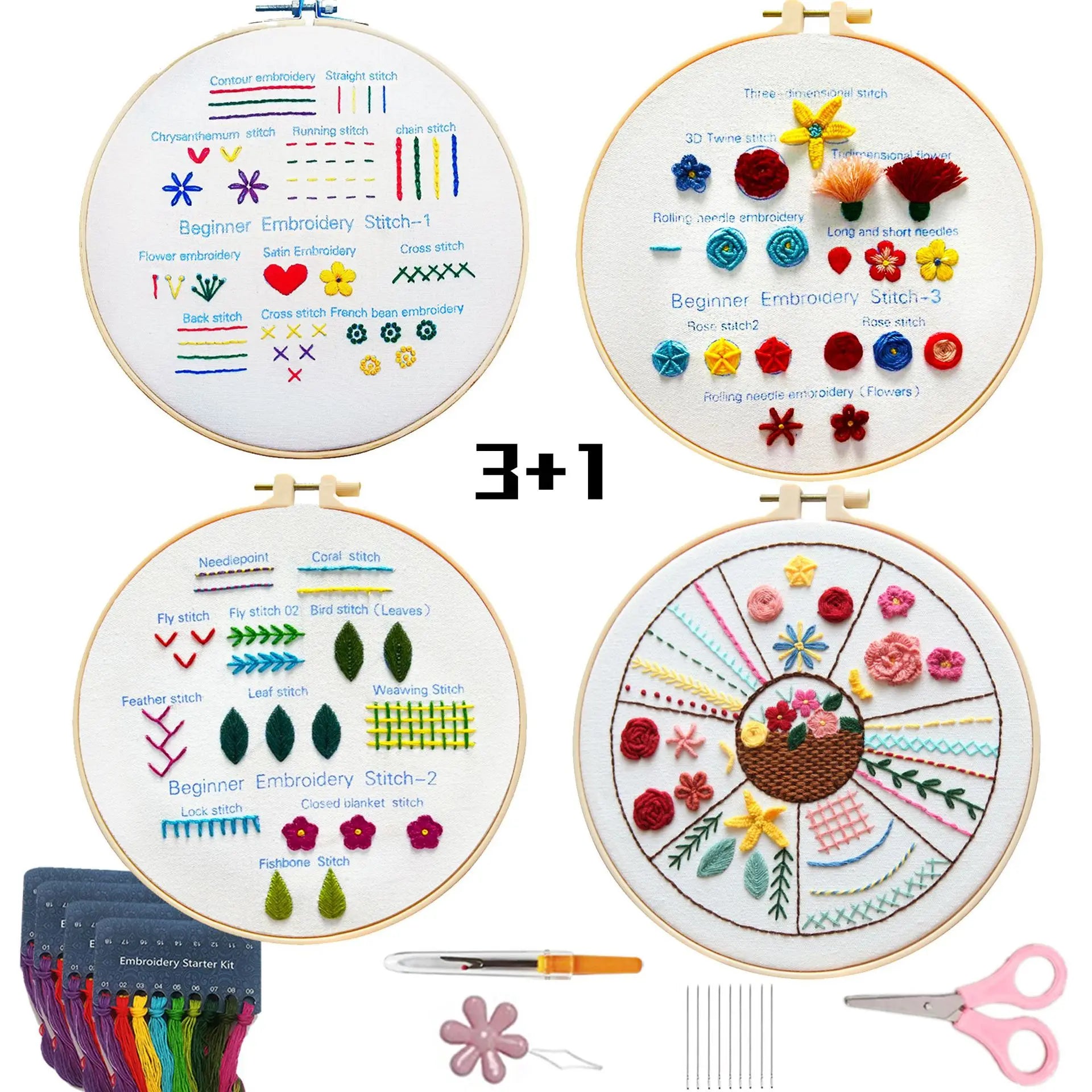 Embroidery Stitches Practice Kit Beginners Cross Stitch Patterns Handy Sewing Hand Embroidery Starter Kits Adults Diy Art Craft
