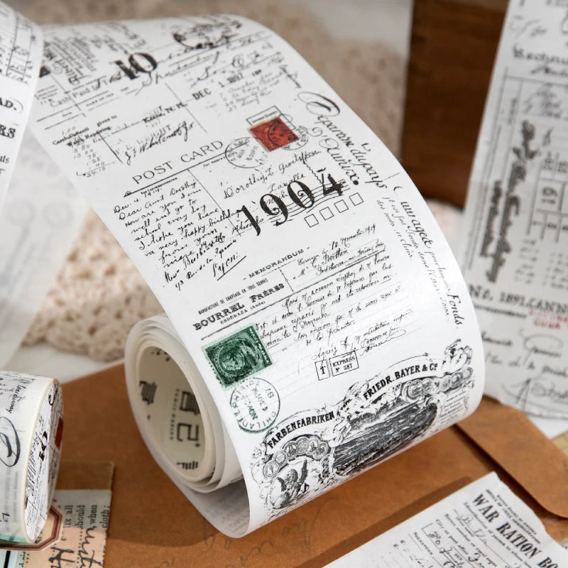 70mm * 200cm/roll retro style text manuscript theme Washi tape Collage Junk Journal Background Decoration sticker DIY scrapbook