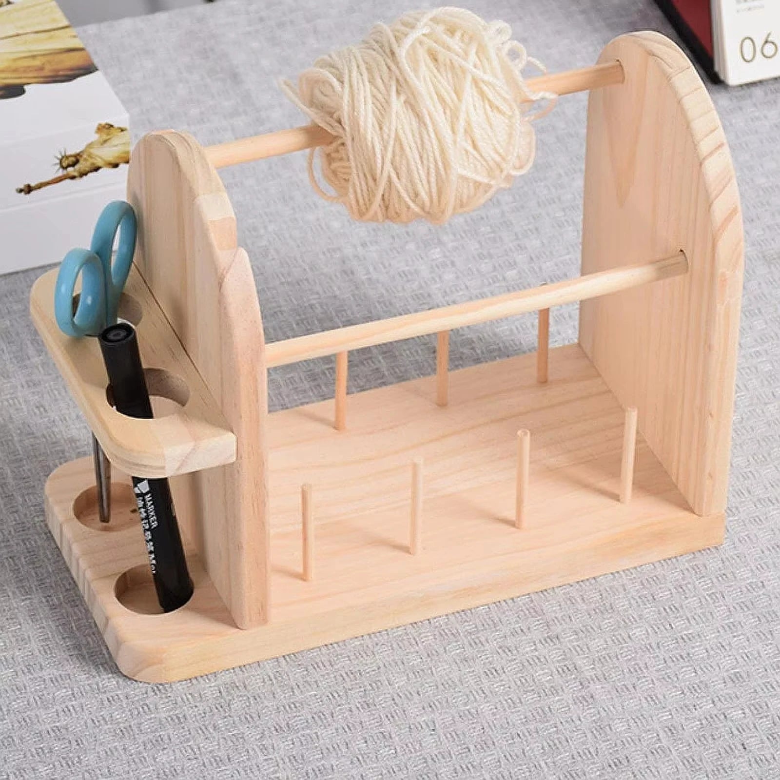 Portable Wooden Yarn Holder, Double Revolving Thread Dispenser Storage Rack for Crocheting and Knitting Supplies