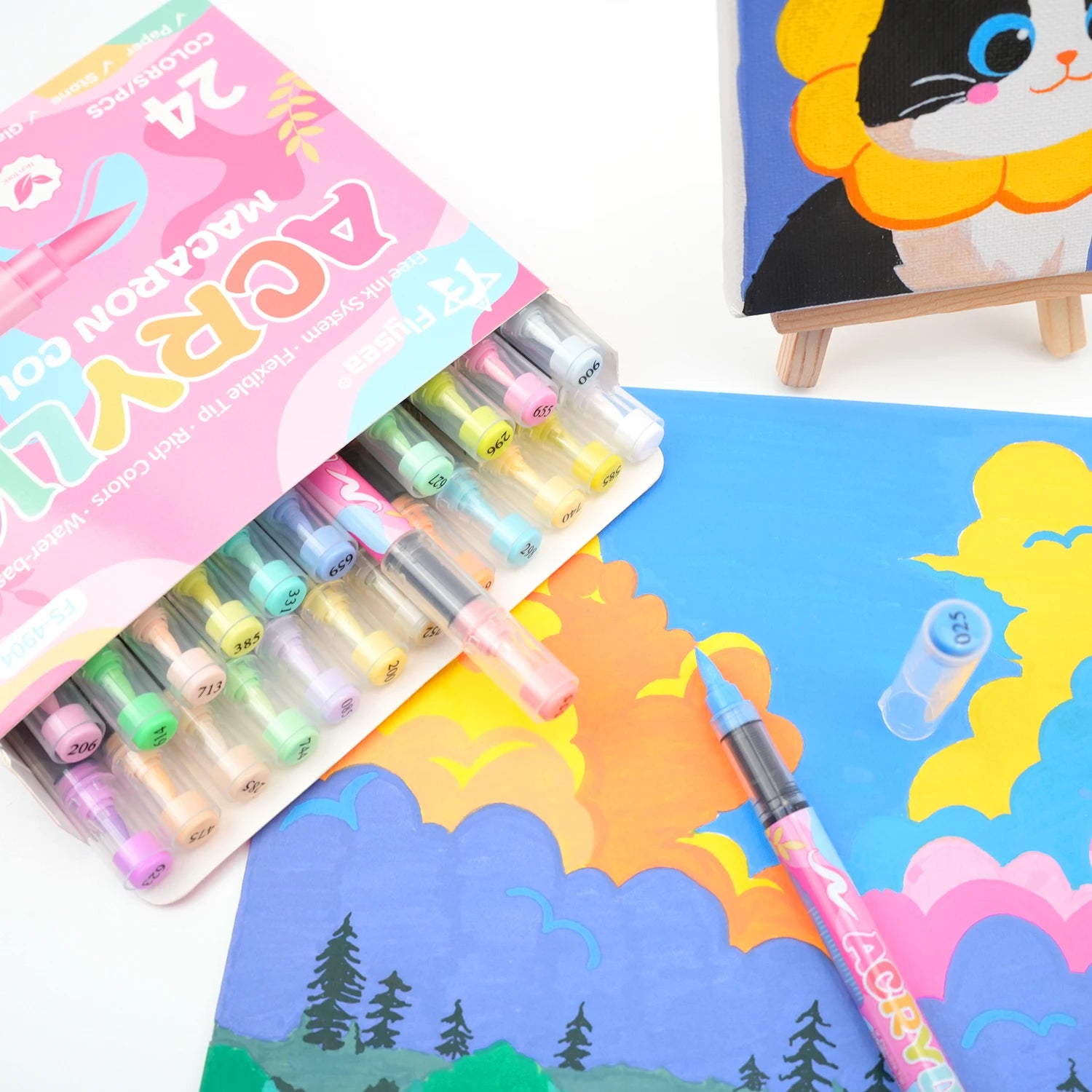 Acrylic Paint Markers,Macaron Series Set,Soft Brush Tip Water Based,for Wood,Canvas,Rock Painting,Glass, Diy Crafts,Fabric Paint