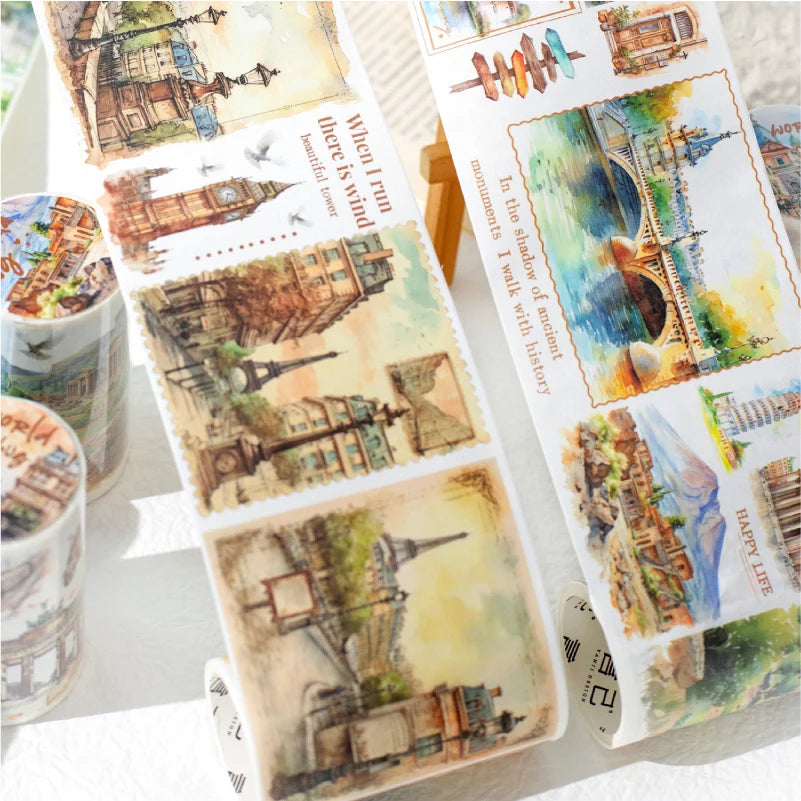 6style 7*200cm Travelling The World Buildings Washi Tape DIY Scrapbooking Collage Junk Journal Sticker Label Masking Tape