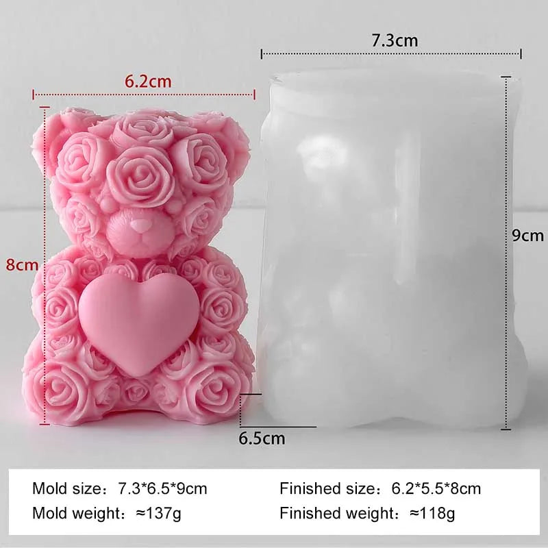 Love Rose Bear Silicone Candle Mold Handmade Valentine's Day Gifts Gypsum Resin Mould DIY Home Decoration Crafts Making Molds