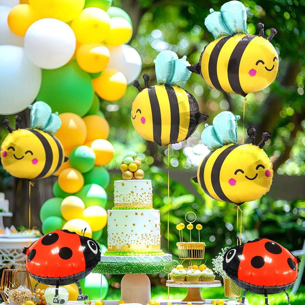 Cartoon Bee & Ladybug Balloons (4 Pcs) - 2 Big Smiling Bees & 2 Walking Ladybugs  for Baby Showers, Birthdays Bee Theme Decor