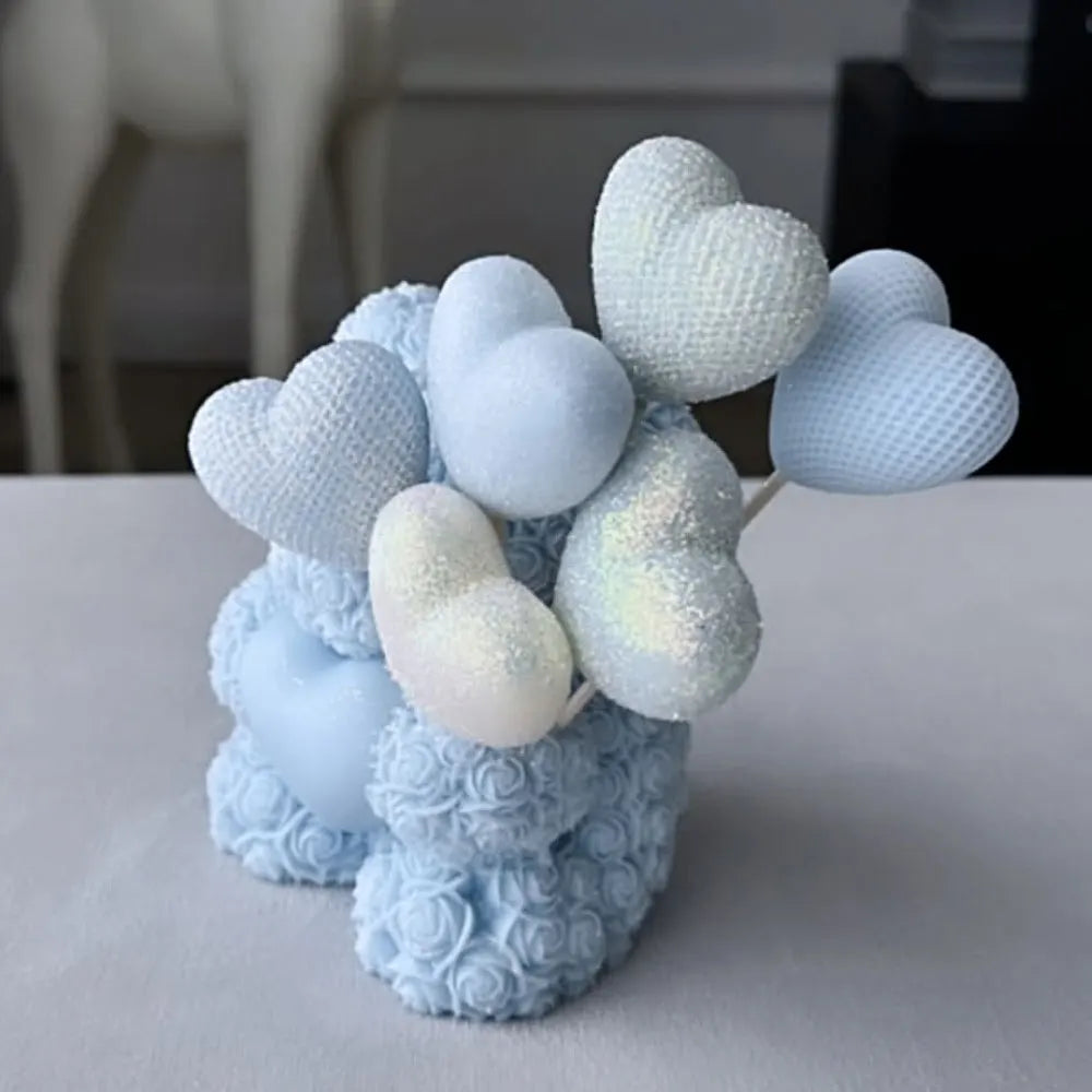 Love Rose Bear Scent Candle Silicone Mold Relief Flower Teddy Braid Heart Resin Ceramic Making Candlelight Decor DIY Bride Gifts