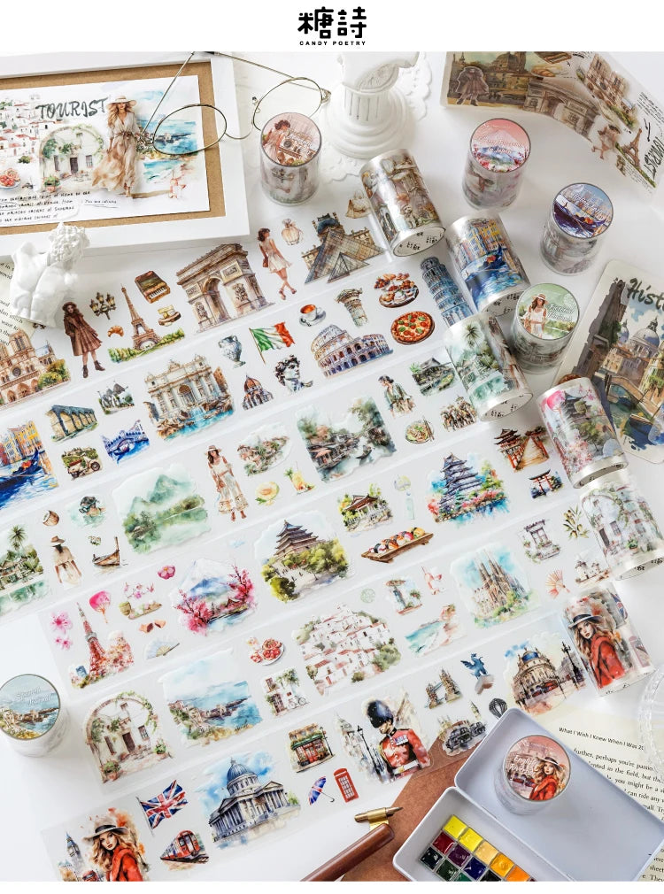 60mm*2m PET Travel Landscape Tape Stickers Creativity Hand Account Adhesive hand made Diy Junk Journal Scrapbooking Supplies