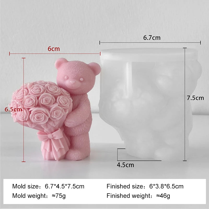 Love Rose Bear Silicone Candle Mold Handmade Valentine's Day Gifts Gypsum Resin Mould DIY Home Decoration Crafts Making Molds