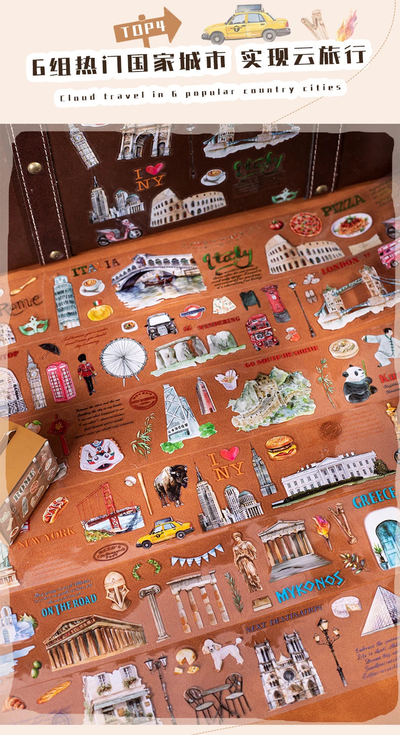 60mm*2m PET Tapes World Travel DIY Scrapbooking Decor Photo Album Collage Junk Journal Materials Aesthetics Stickers