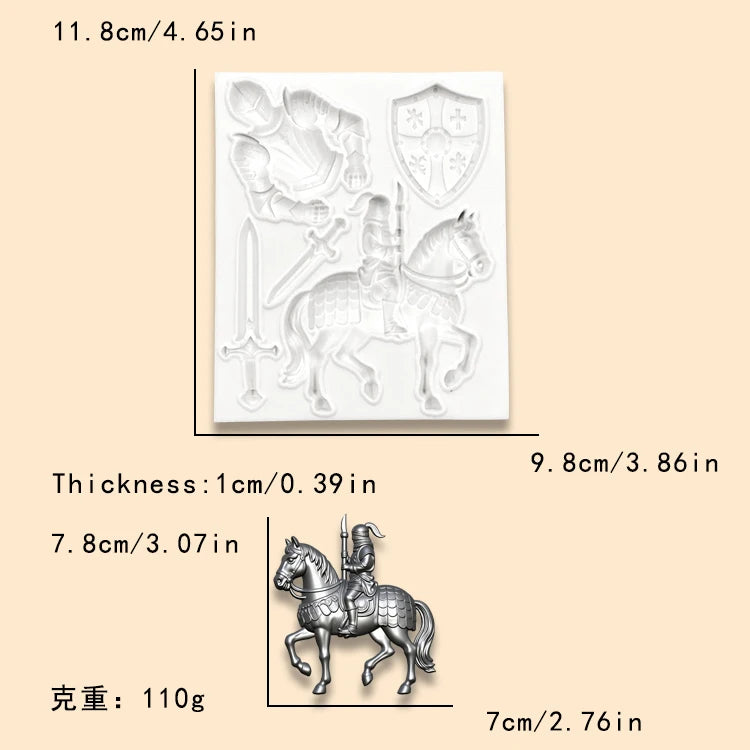 Knight Soldier Silicone Molds Diy Helmet, Armor, Horse, Sword Molds Silicone Fondant Candy Chocolate Mould Cake Decoration