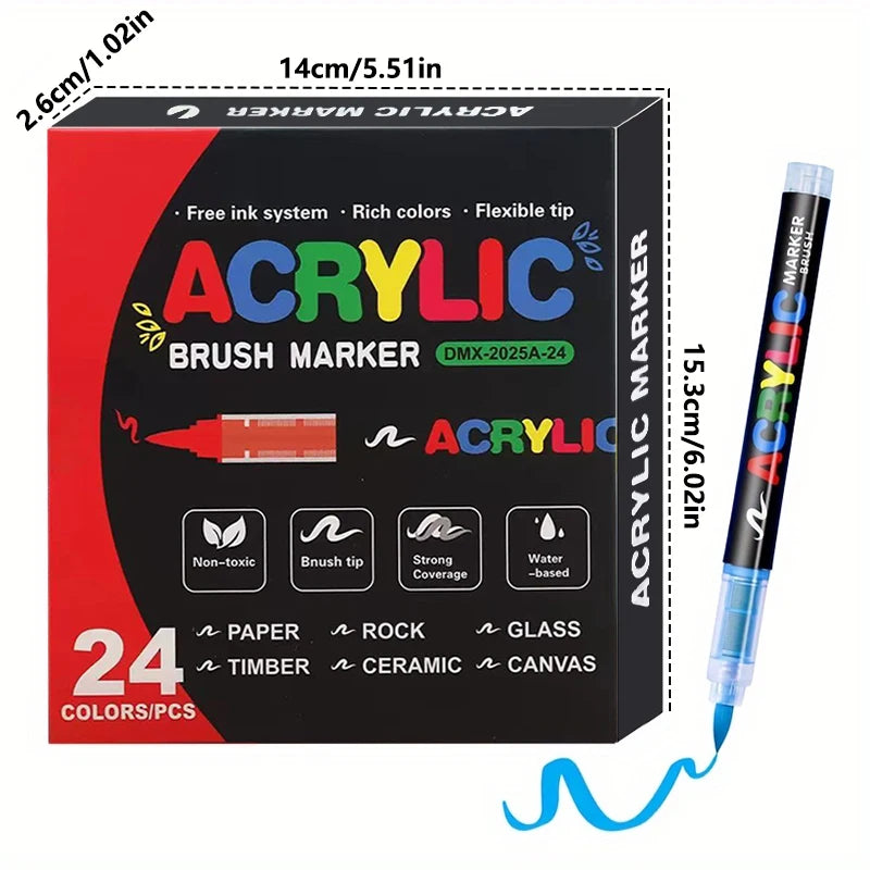 Acrylic  Markers Brush Tip Paint Marker 12-72 Colors Acrylic Paint Pen for Rock Canvas Wood Ceramic Adult Coloring DIY Crafts