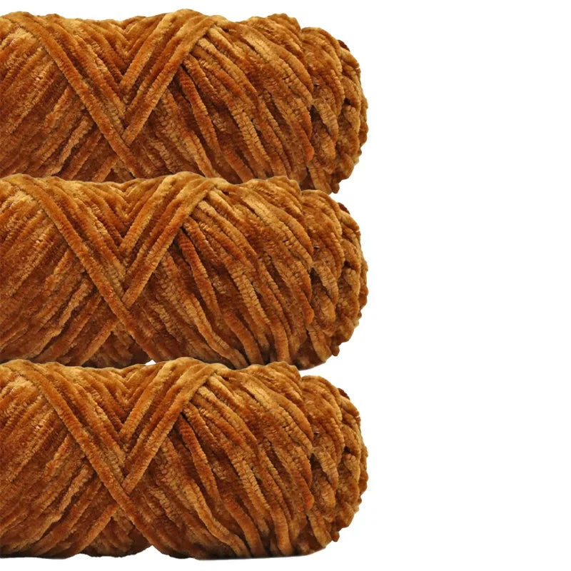 3 Pack Edelweiss DIY Material Pleuche Chenille Yarn Gold Luster Velvet Knitting Woven for Pendant / Sweater 300g 540m