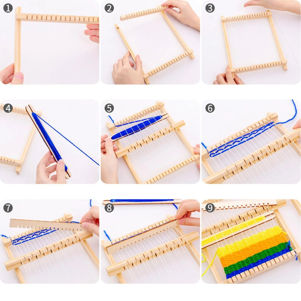 Traditional Wooden Hand Knitting Weaving Loom Toy Set for Kids with Accessories DIY Craft Box Home Educational Art Tool