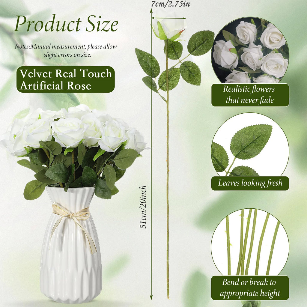 120-500PCS Artificial Rose Flower Velvet White Rose Faux Rose Stems Bulk Wedding Decorations for Party Wedding Birthday