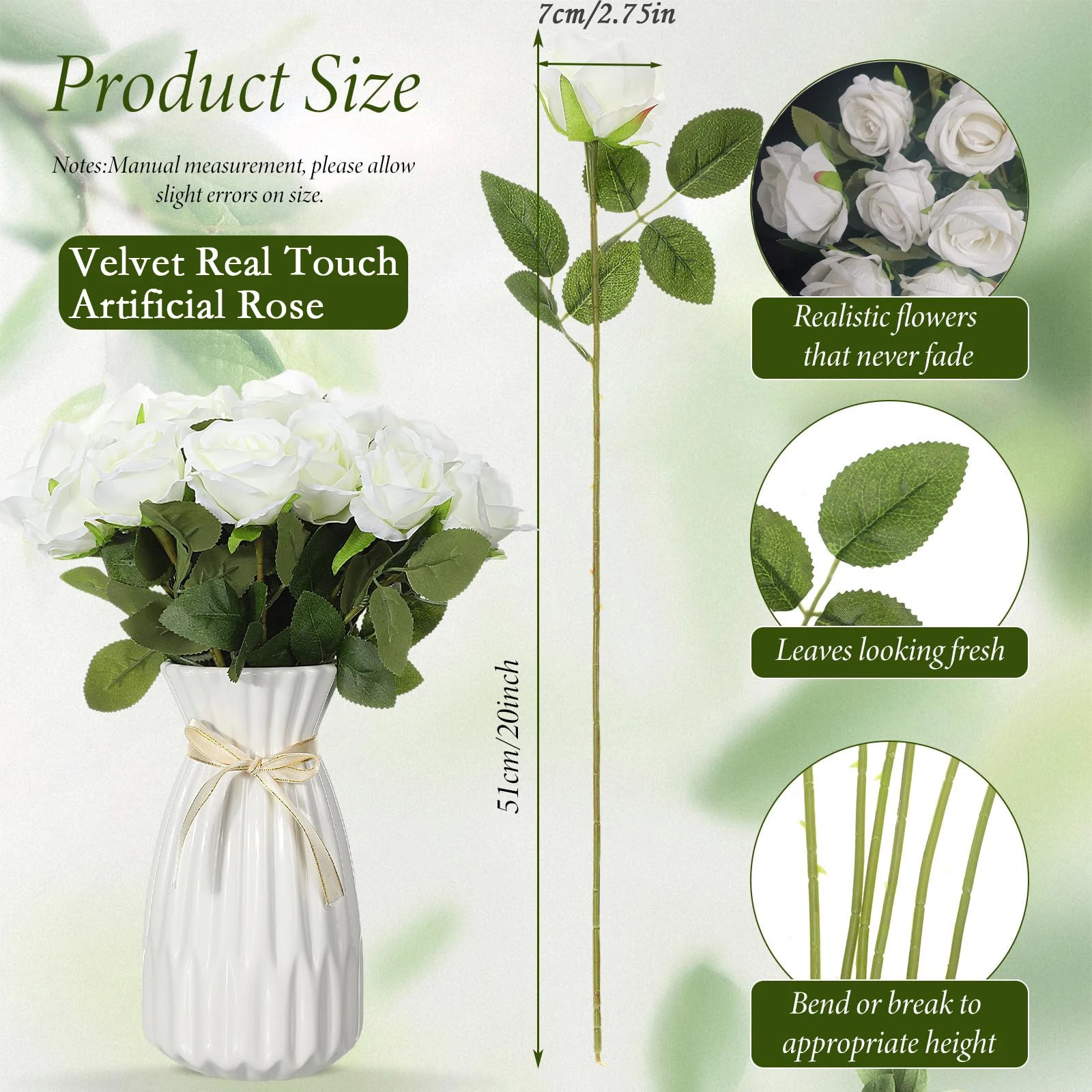 120-500PCS Artificial Rose Flower Velvet White Rose Faux Rose Stems Bulk Wedding Decorations for Party Wedding Birthday