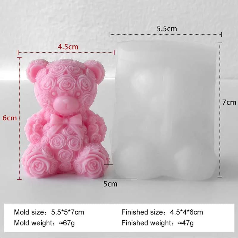Love Rose Bear Silicone Candle Mold Handmade Valentine's Day Gifts Gypsum Resin Mould DIY Home Decoration Crafts Making Molds