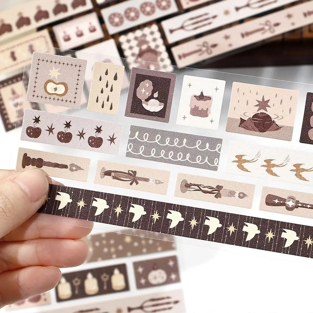 6pcs Long Strip Flash Sand Die-cutting Sticker Collage Junk Journal DIY  Diary Album Scrapbook Background Decoration Sticker