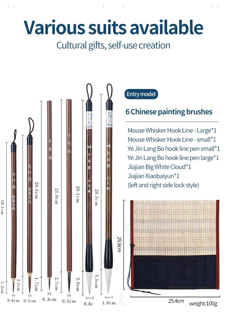 6/9/12/16Pcs Chinese Calligraphy Brushes Set with Roll-up Bamboo Brush Holder Sumi Painting Writing Kanji Art Watercolor Brush