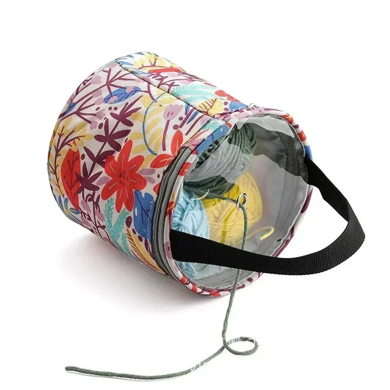 Portable Round Yarn Storage Bags Knitting Wool Organizer Crochet Sewing Needles Handbag Weave Tools Accessories Barrels