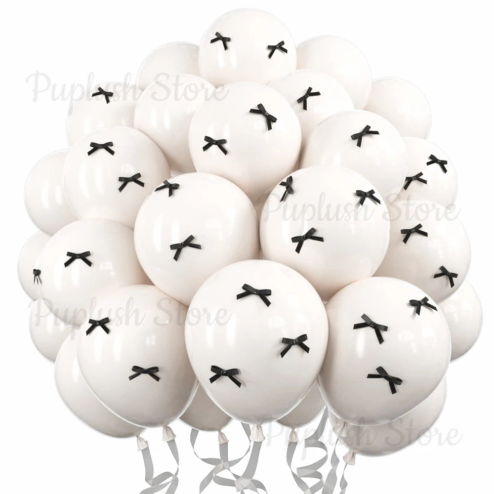 30Pcs Latex Balloons with Black Bow Coquette Bow Themed DIY Balloons Set for Boho Wedding Baby Shower Girls Birthday Party Decor