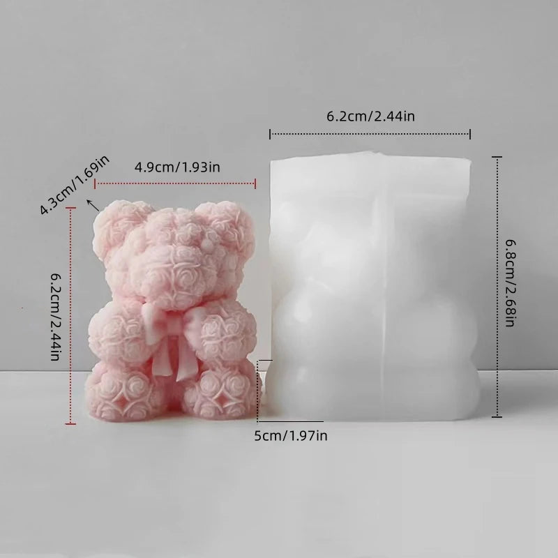 3D Rose Love Bear Silicone Candle Molds Handmade Cute Animal Soap Plaster Resin Crafts Mold DIY Chocolate Ice Cake Baking Tools