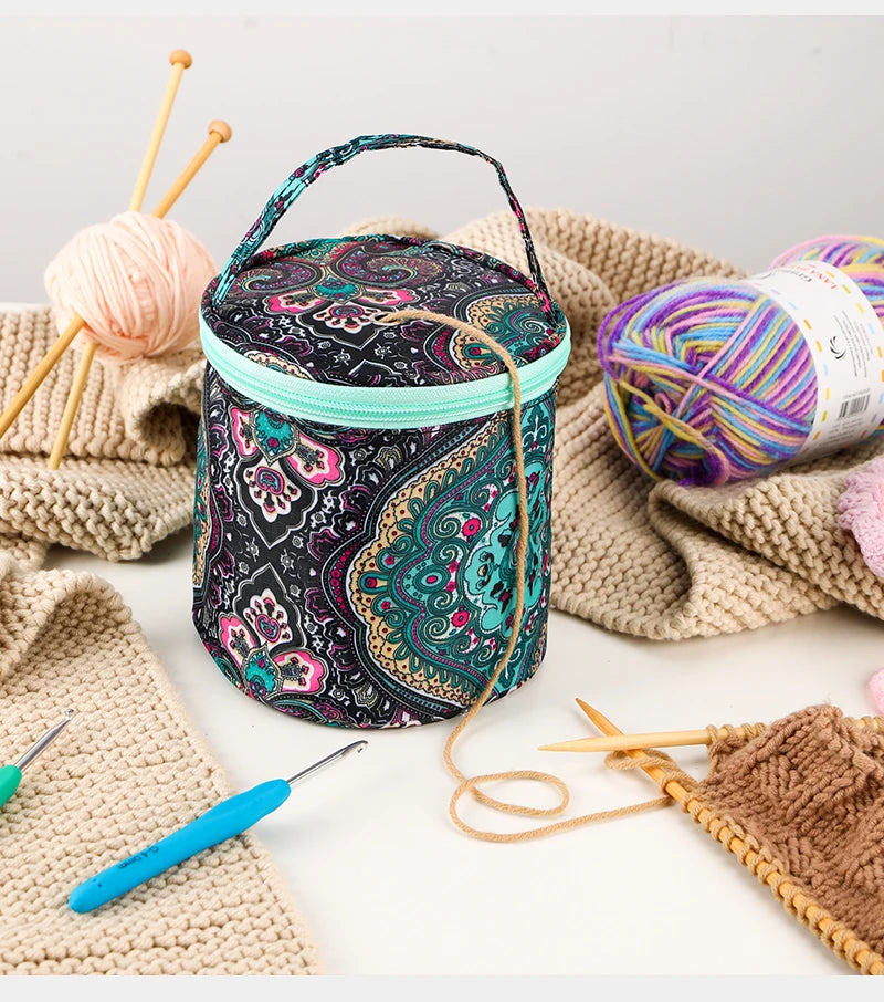 Portable Round Yarn Storage Bags Knitting Wool Yarn Bags Organizer Waterproof Crochet Hooks Bag for Sewing Accessories Tools