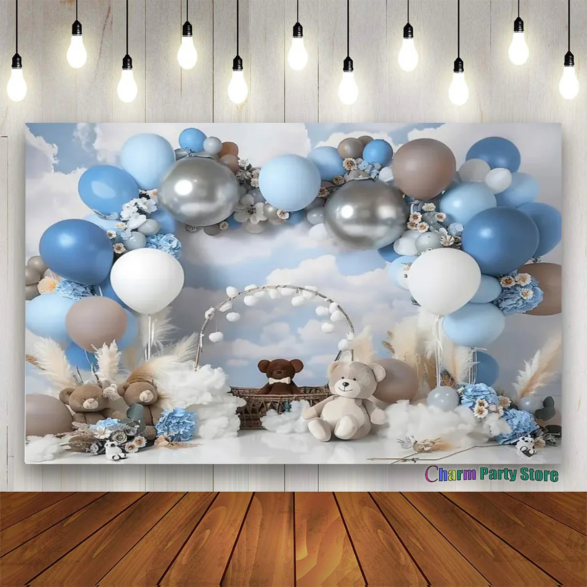 Teddy Bear Colorful Balloons 1st Birthday Backdrop Kids Gifts Baby Shower Oh Baby Background for Photography  Photo Props Studio