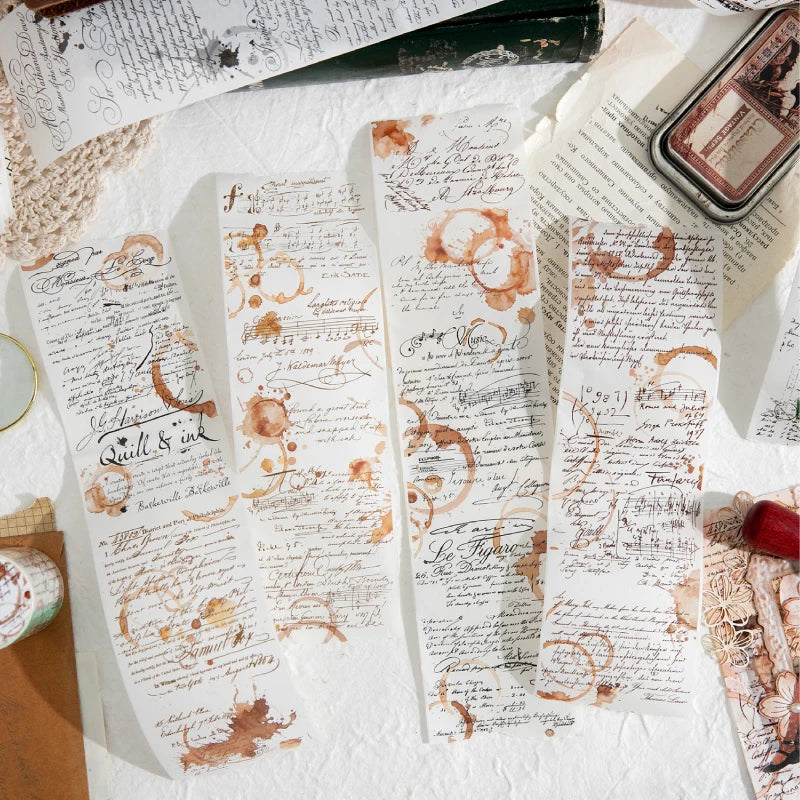 70mm * 200cm/roll retro style text manuscript theme Washi tape Collage Junk Journal Background Decoration sticker DIY scrapbook