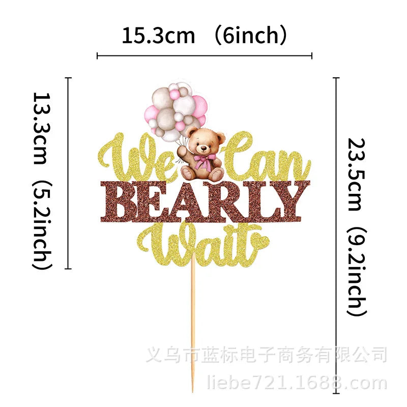 12/1pcs Pink Blue Balloon Bear Cupcake Toppers Baby Shower Supplies Gender Reveal Decor Boy Girl Birthday Party Cake Decor