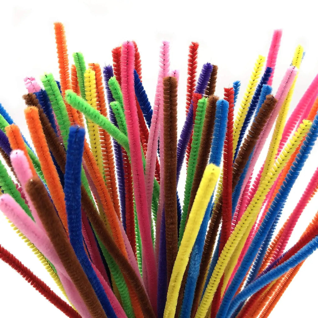 100 Pcs Colorful Chenille Stems Pipe Cleaners Plush Tinsel Stem Wired Sticks Twist Stick Hair Strip DIY Craft Educational Toys