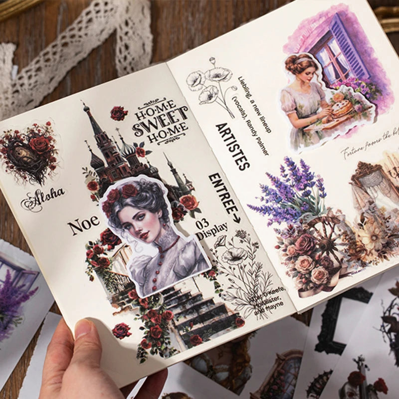 Mr. Paper, 20pcs/book, Vintage Floral Character Sticker Book, Scrapbook Supplies, Decorative Notebook, Photo Frame, Phone Case