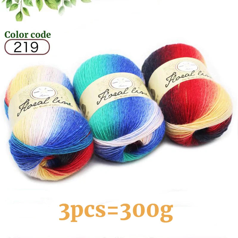 300g Rainbow Long Section Dyed Pattern Crochet Yarn Handmade DIY Knitting Colorful Fashion Outer Shawl Scarf Hat Sweater Yarn Ball 1 Piece = 3 Pieces = 300g