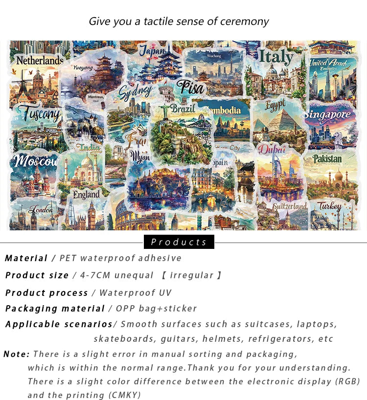 50pcs travel postcard stickers world city landmark DIY guitar helmet scrapbook skateboard laptop decorative waterproof stickers