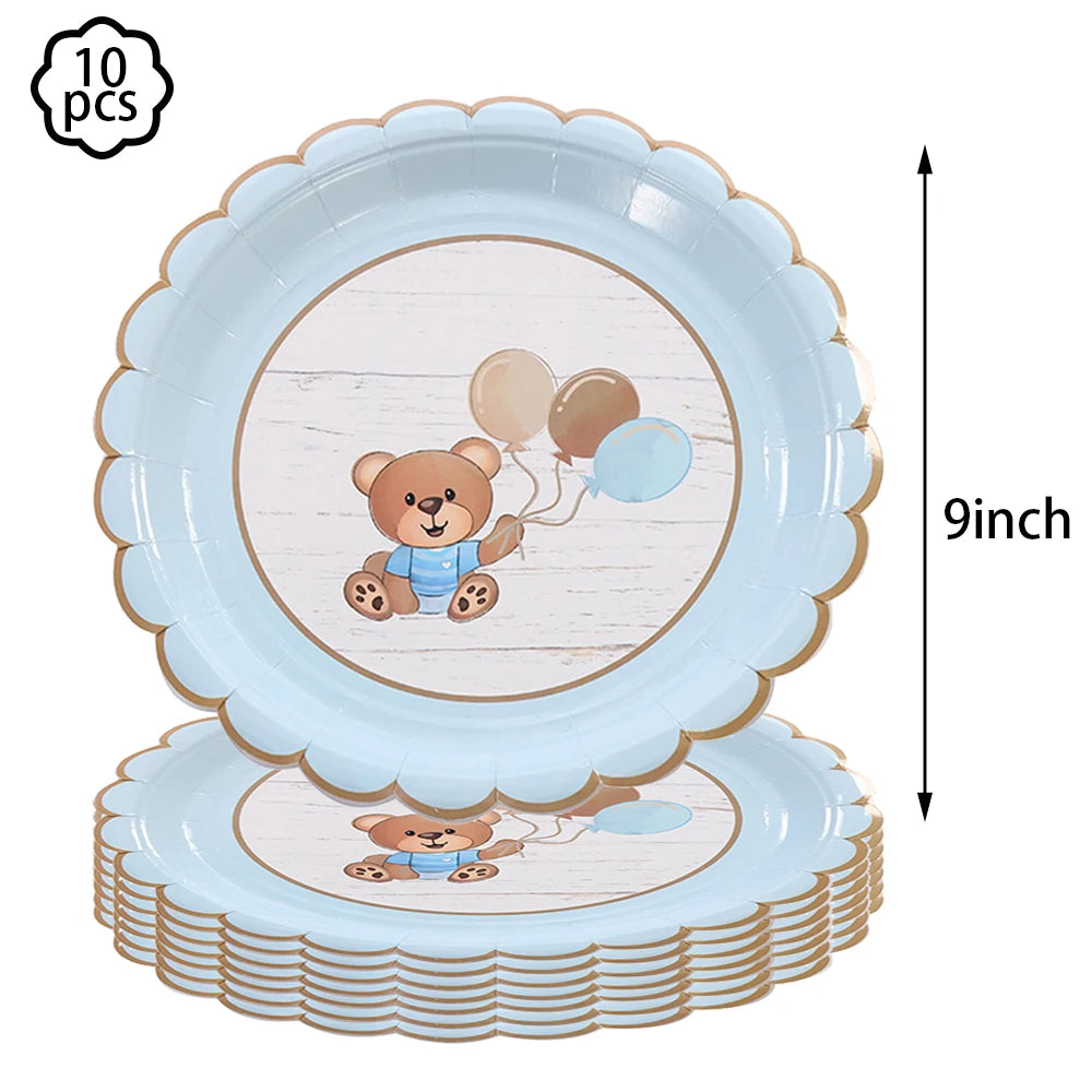 Brown Teddy Bear disposable tableware Teddy Bear party napkins plates cups kids Teddy Bear Birthday Party decoration Baby Shower