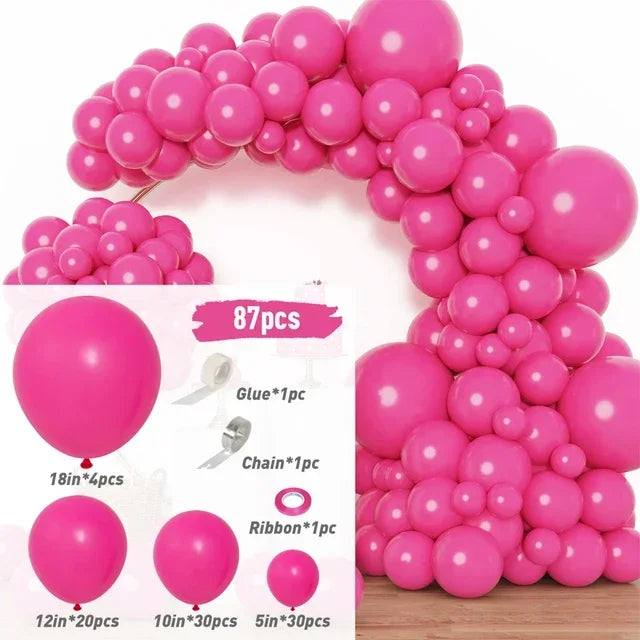 87Pcs Black Pink Latex Balloon Set Suitable for Birthday Parties, Weddings, Valentine's Day Party Decoration Supplies