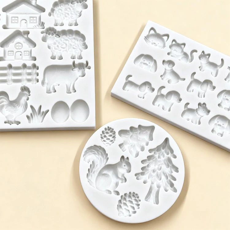 Farm House Animals Silicone Molds Squirrels Cats Dogs Chickens Cattle Sheep Diy Baking Tools Cake Decoration Accessories