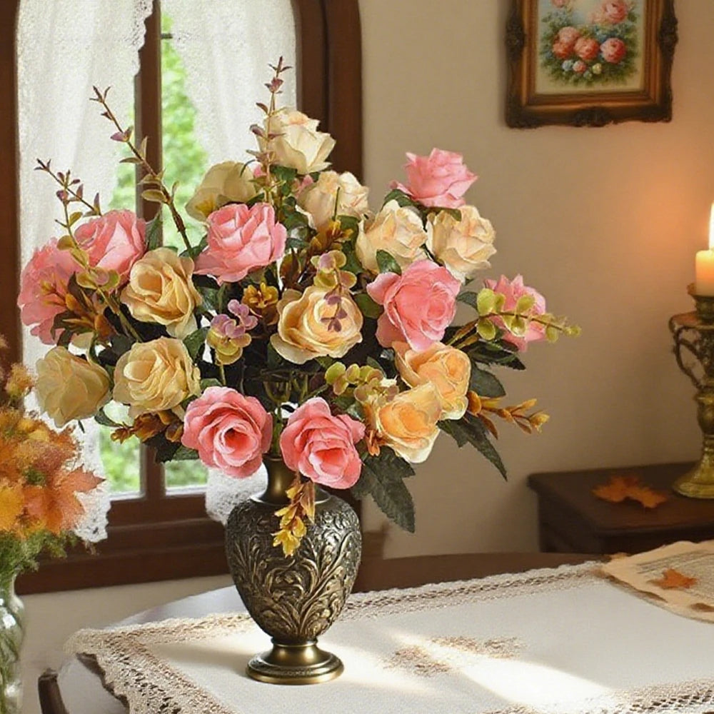 12Pcs Silk rose Artificial Flowers Wedding Home Room Table Decoration bridal Bouquet Craft Scrapbooking Wreaths Accessories Wall