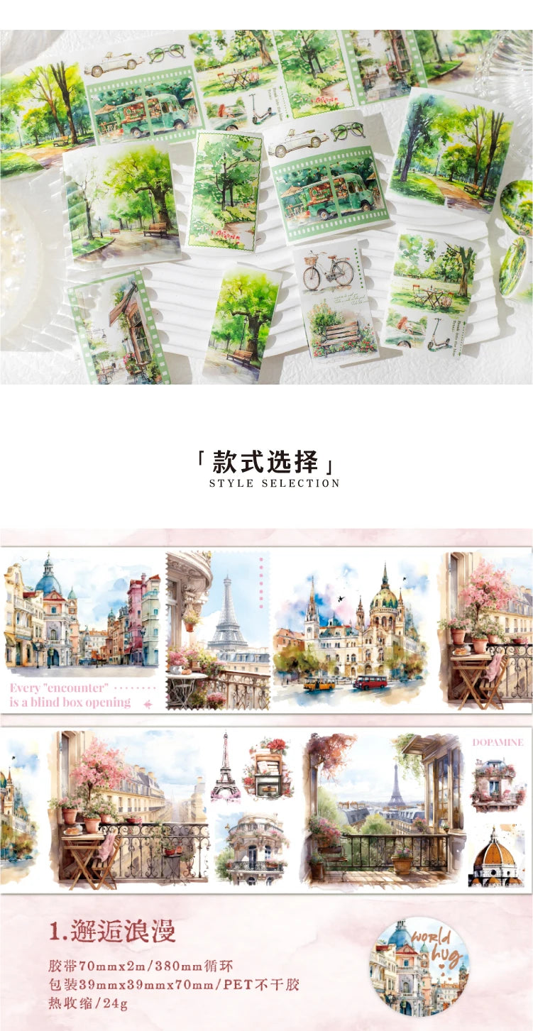 6style 7*200cm Travelling The World Buildings Washi Tape DIY Scrapbooking Collage Junk Journal Sticker Label Masking Tape