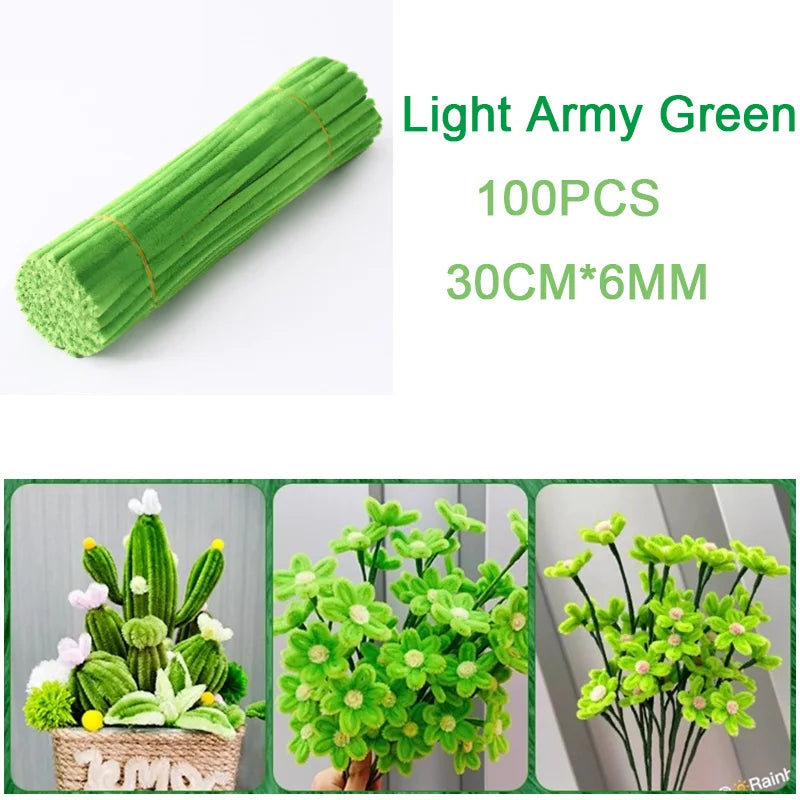 100Pcs Colorful Chenille Stems Pipe Cleaners Plush Tinsel Stem Wired Twist Sticks DIY Hair Flowers Kids Toys Handmade Craft Gift