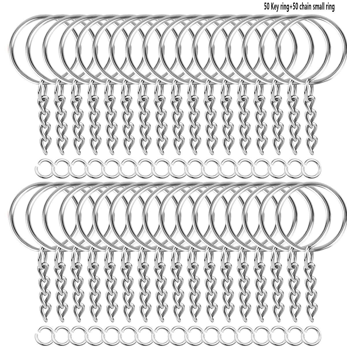 100 Pieces Set Split Key Rings with Chain and Jump Rings Bulk Kit Accessories for Keychains Lanyards Charms Jewelry DIY Crafts