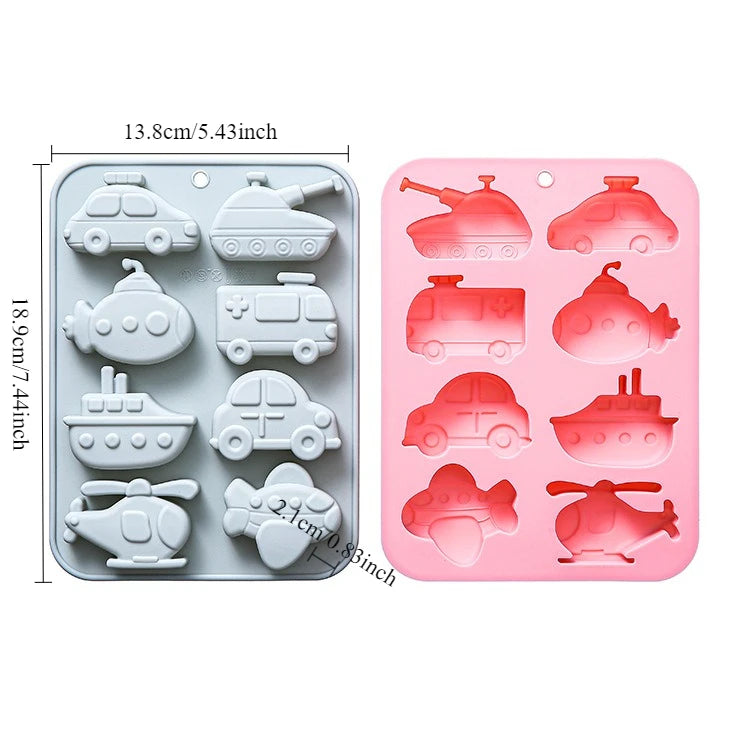8-Cavity 8 Different Vehicle Theme Silicone Molds Fondant Candy Ice Grid Chocolate Mould Baking Tools Birthday Cake Decoration