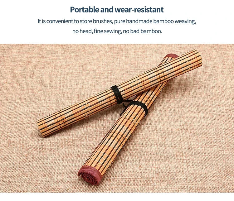 6/9/12/16Pcs Chinese Calligraphy Brushes Set with Roll-up Bamboo Brush Holder Sumi Painting Writing Kanji Art Watercolor Brush