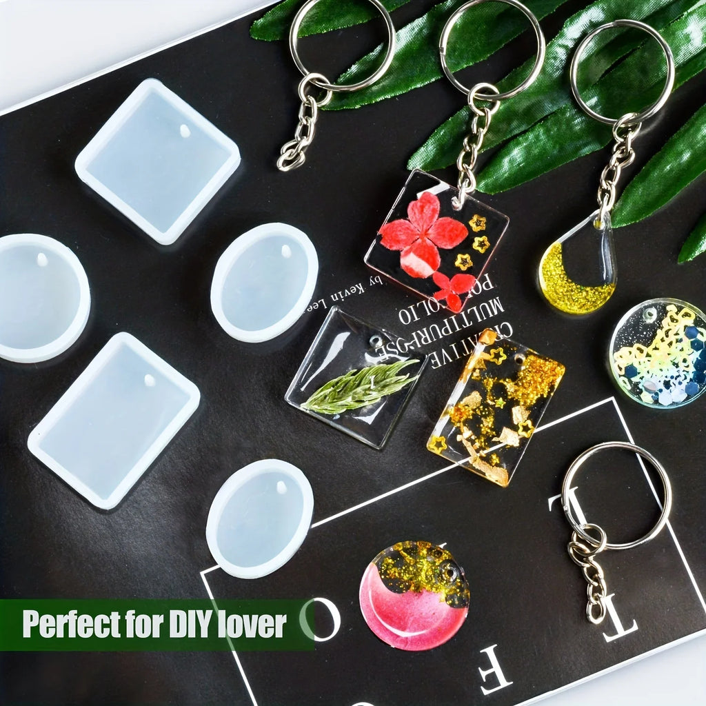 20Pcs/Set DIY Keychain Pendant Casting Silicone Mould Kit with Keyrings Art Crafts Making Tools Crystal Epoxy Resin Mold
