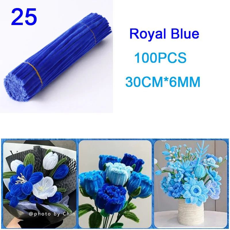 100Pcs Colorful Chenille Stems Pipe Cleaners Plush Tinsel Stem Wired Twist Sticks DIY Hair Flowers Kids Toys Handmade Craft Gift