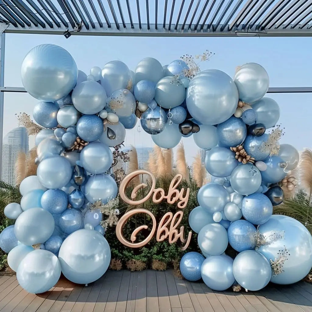 Pearl Blue Balloons Double Stuffed Baby Blue Balloons Garland Arch Kit for Birthday Baby Bridal Shower Wedding Party Decorations